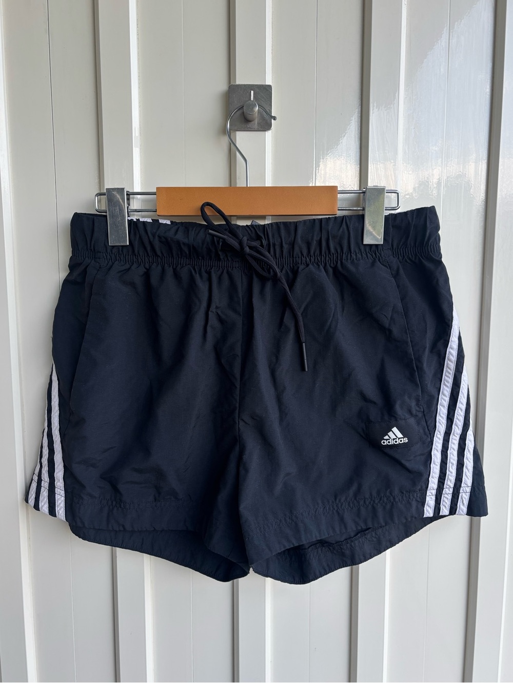 adidas Black Women's Athletic Shorts with White Stripes